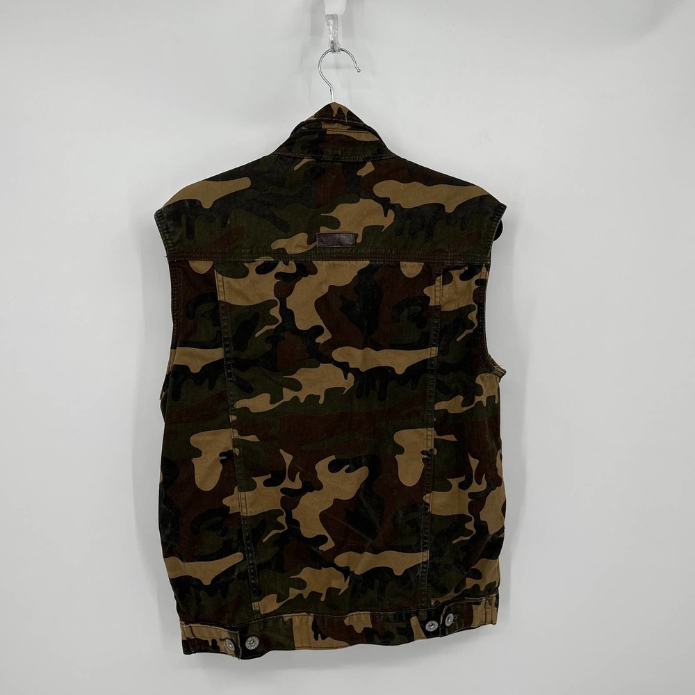 Miskeen Vest Camouflage Sleeveless Collared Multi Pockets Button Down Green M - Picture 4 of 6